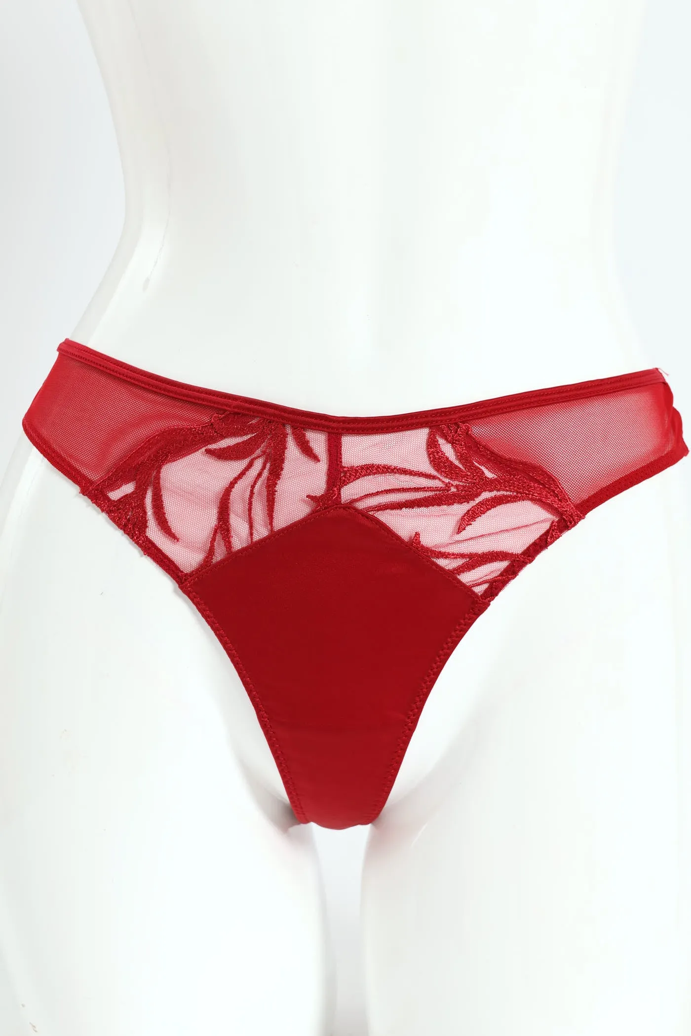 2 Pack Cloth & Embroidered Thong Panty - Red/Black sold by Edgars