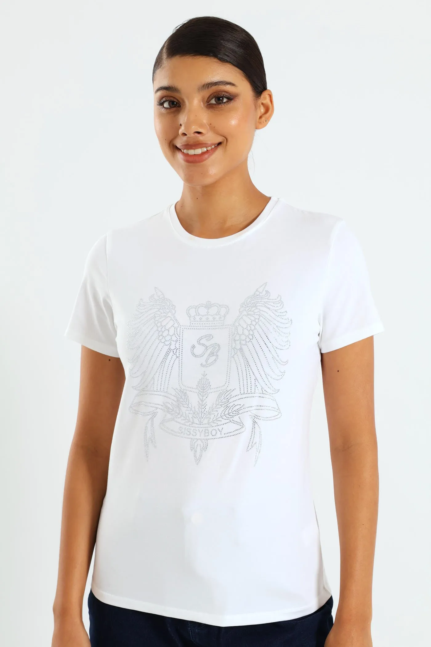 Regular Fit Bling Logo Top - White sold by Edgars