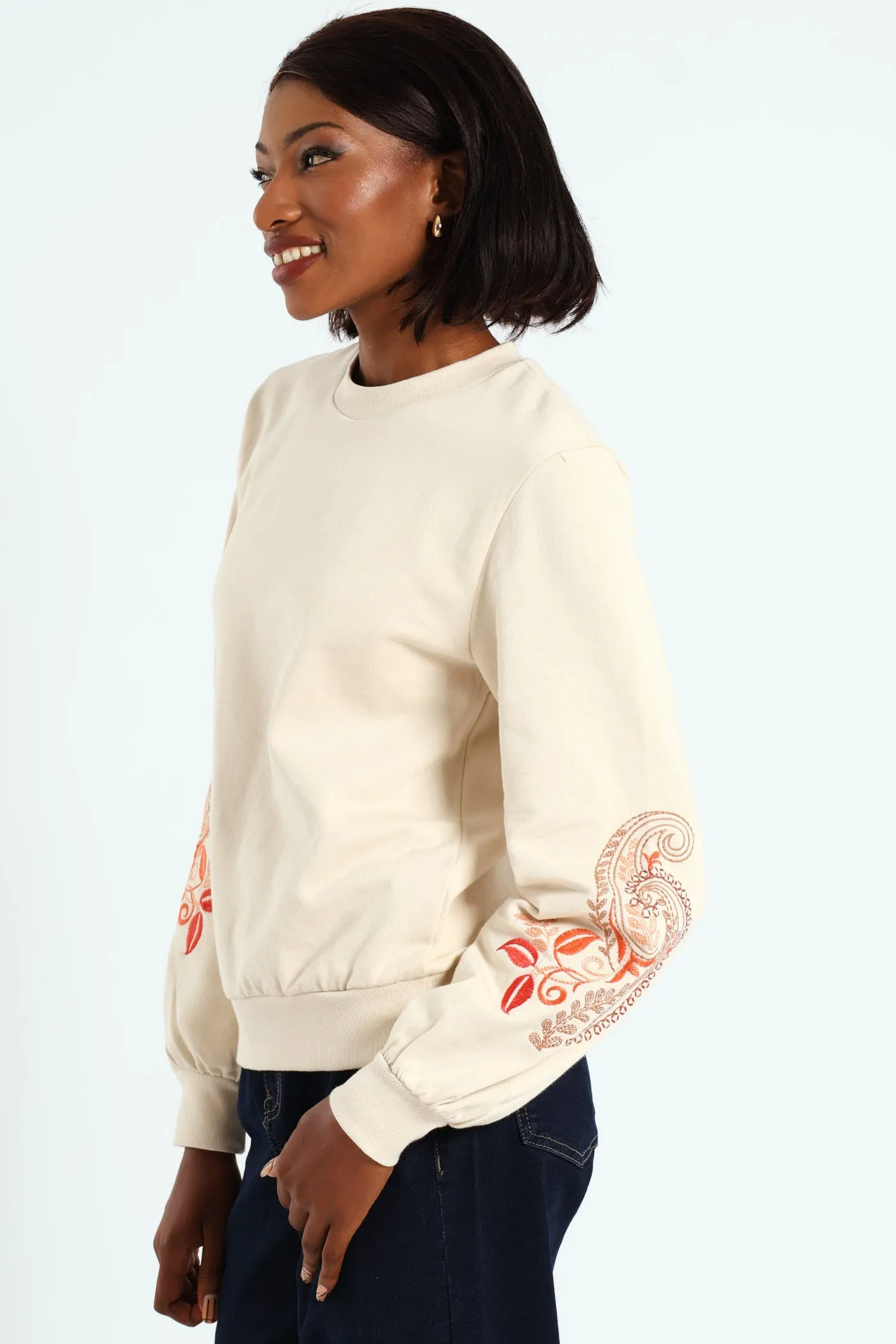 Paisley Embroidered Sleeve Pullover - Fawn sold by Edgars product image thumbnail 3