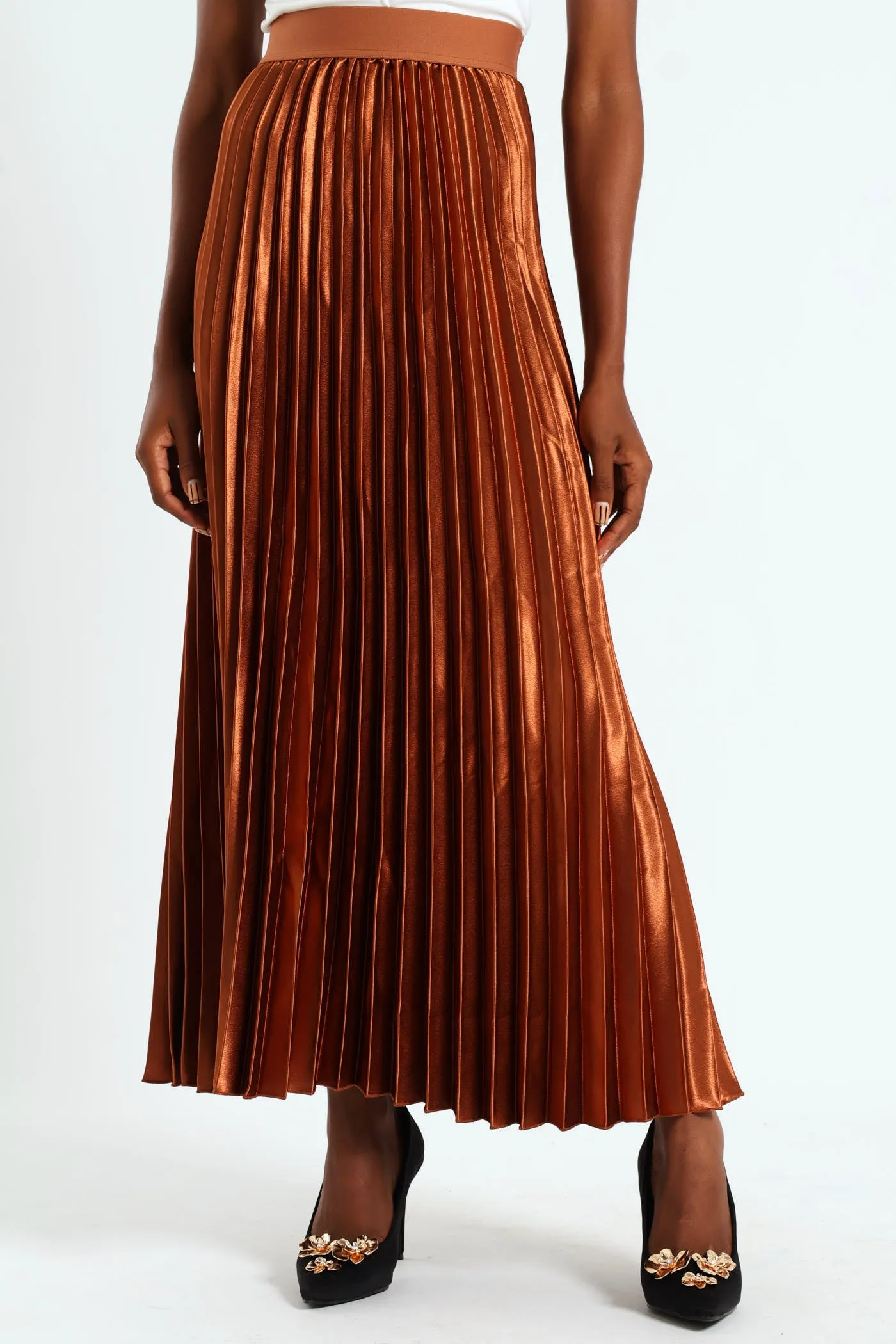 Pleated Satin Maxi Skirt - Copper sold by Edgars