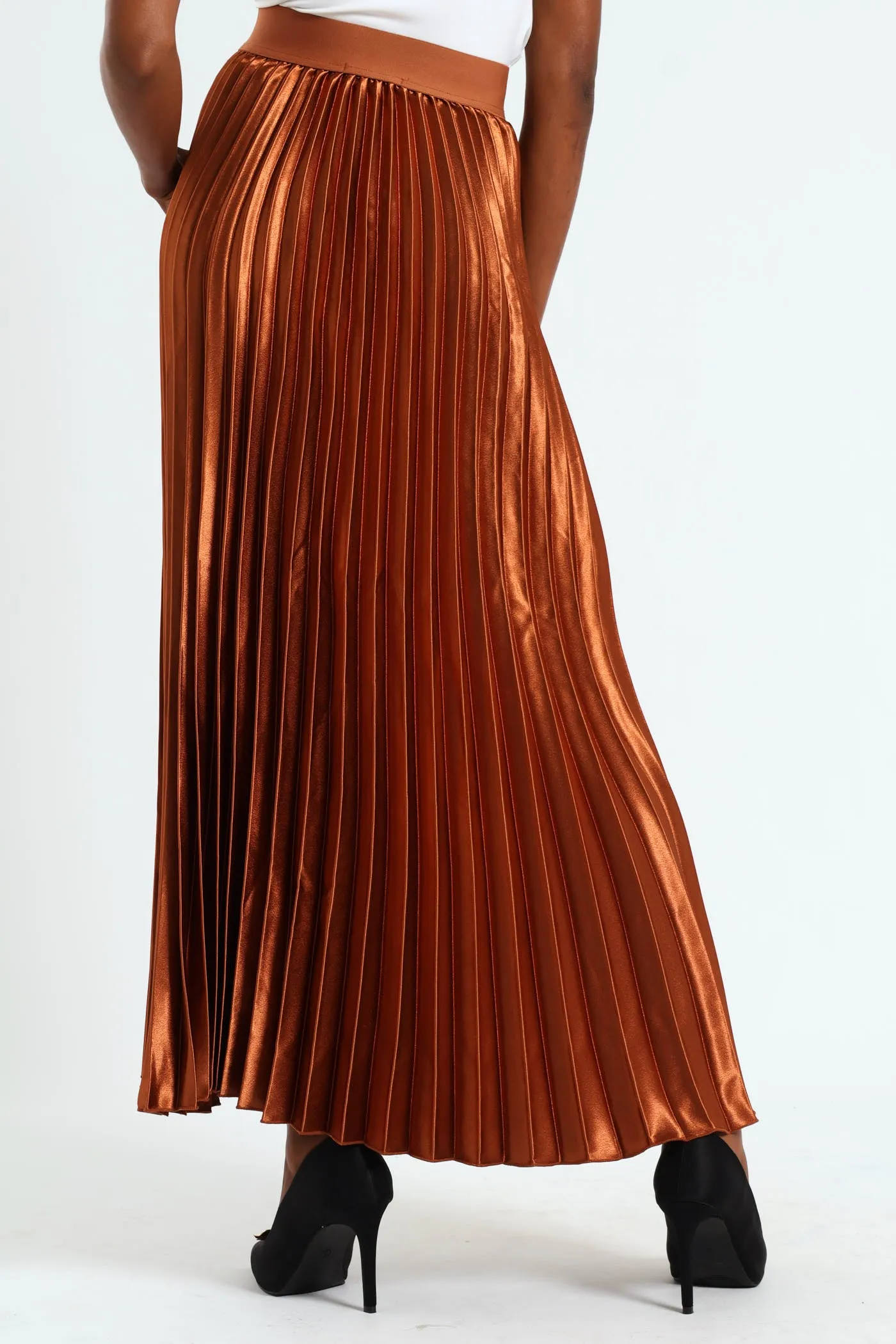 Pleated Satin Maxi Skirt - Copper sold by Edgars product image thumbnail 3