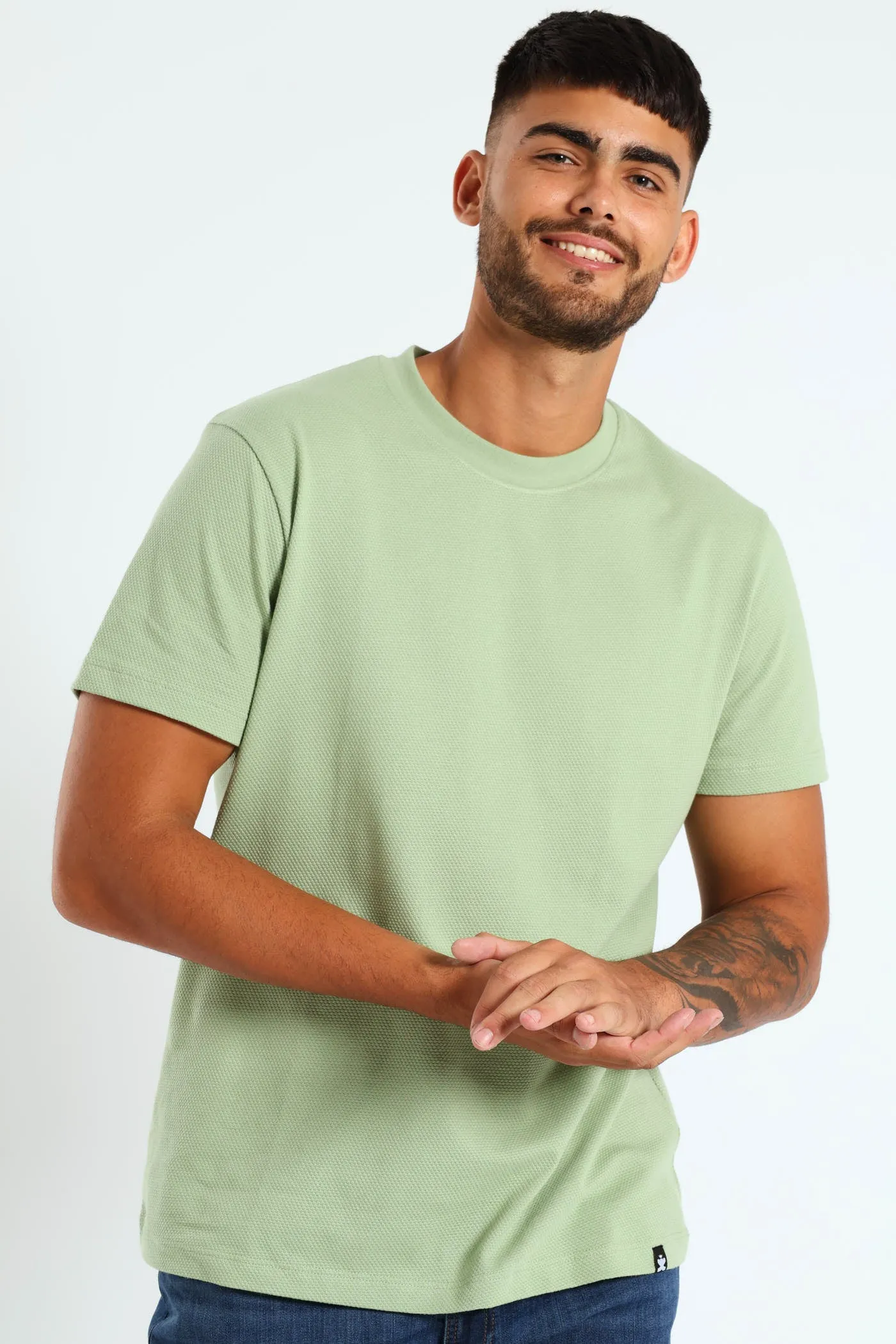 Waffle Crew Tee - Sage sold by Edgars