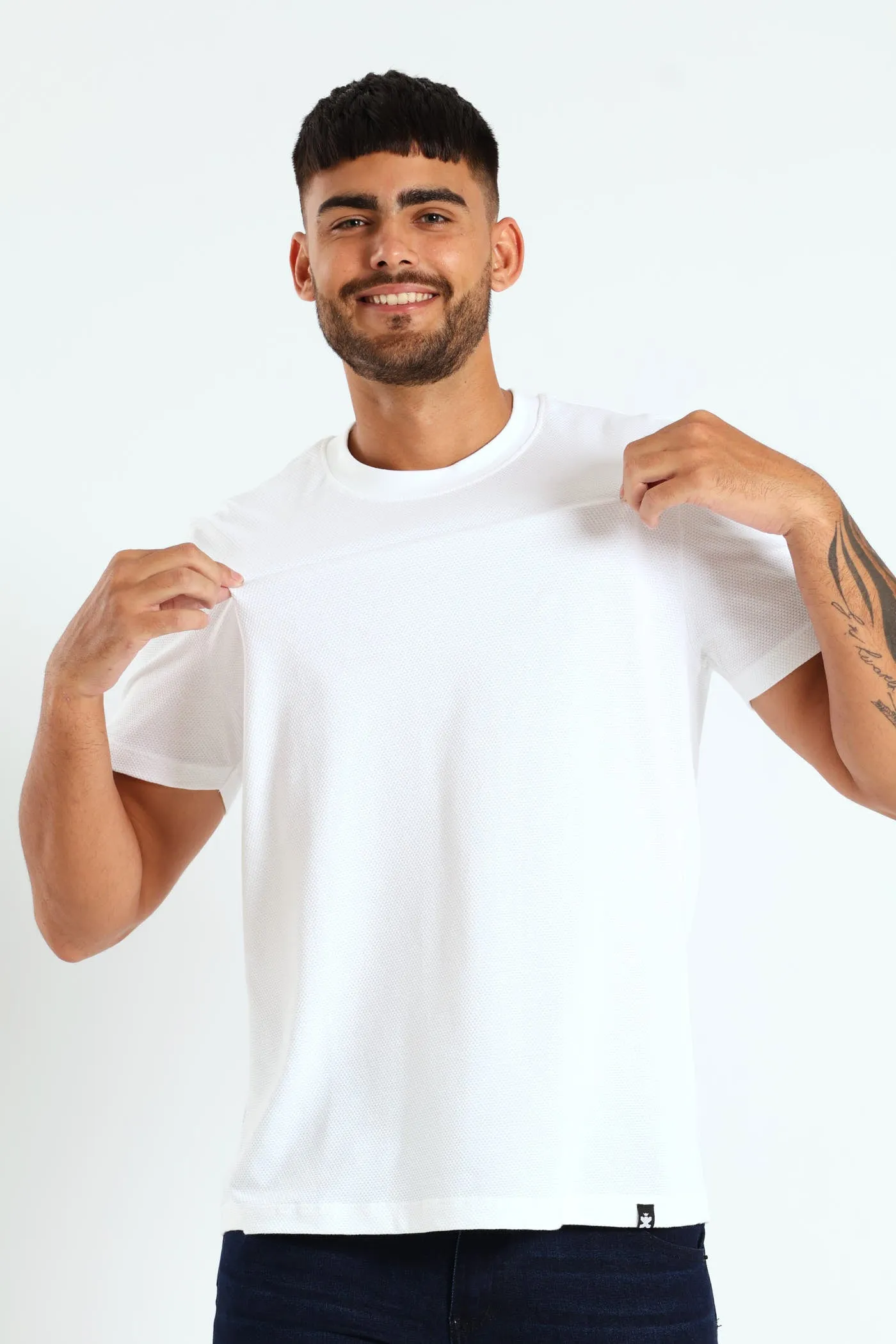 Waffle Crew Tee - White sold by Edgars
