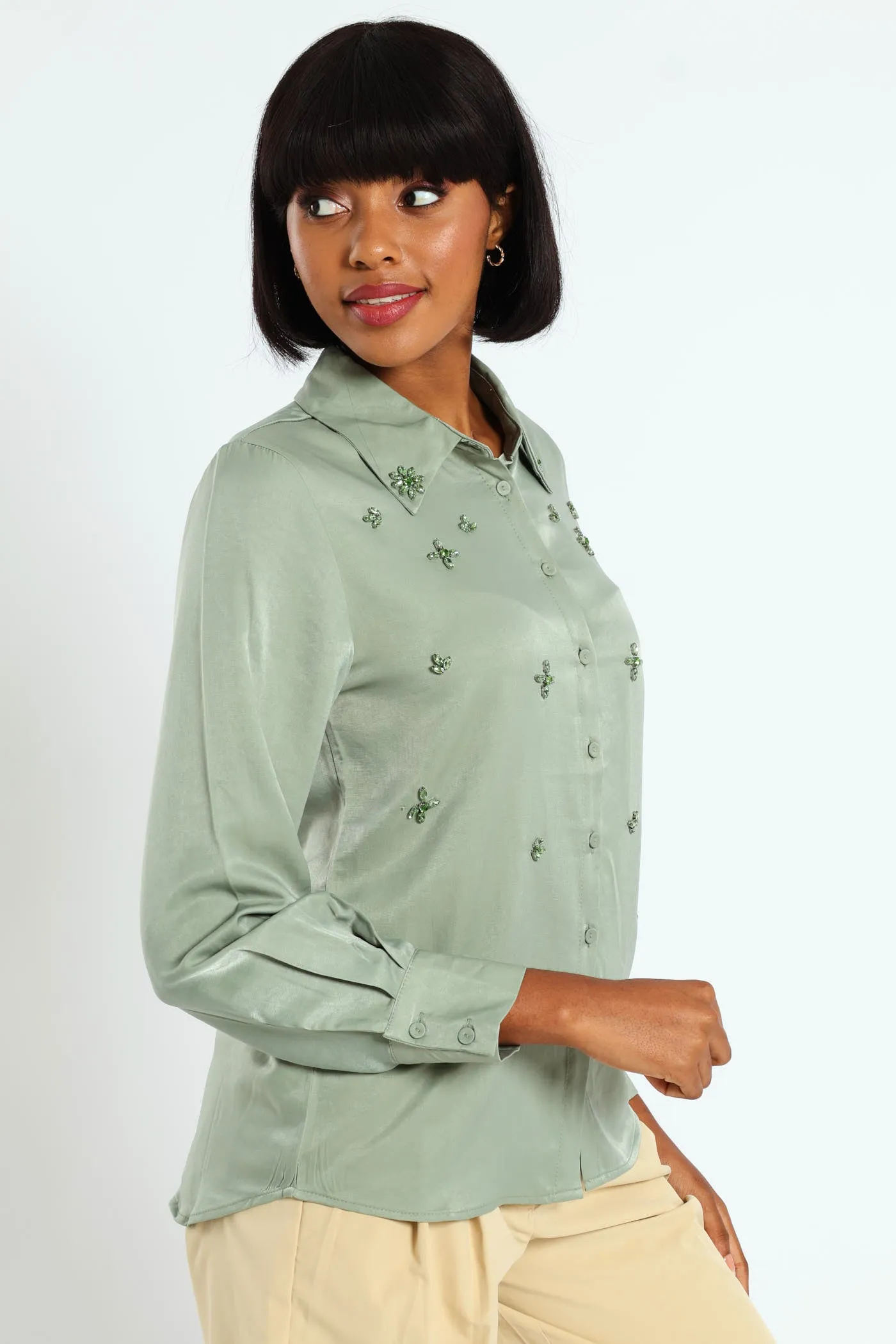 Tonal Jeweled Shirt - Olive sold by Edgars product image thumbnail 4