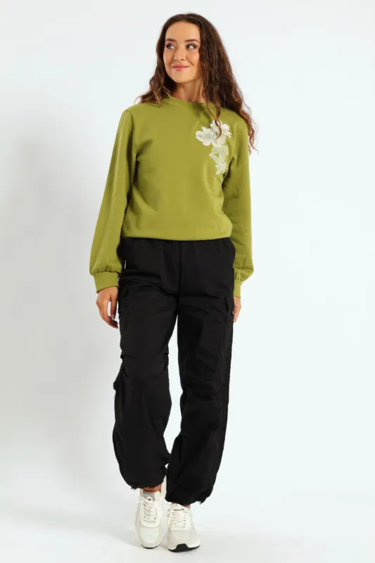 Digital Floral Emboidered Pullover - Avocado sold by Edgars 