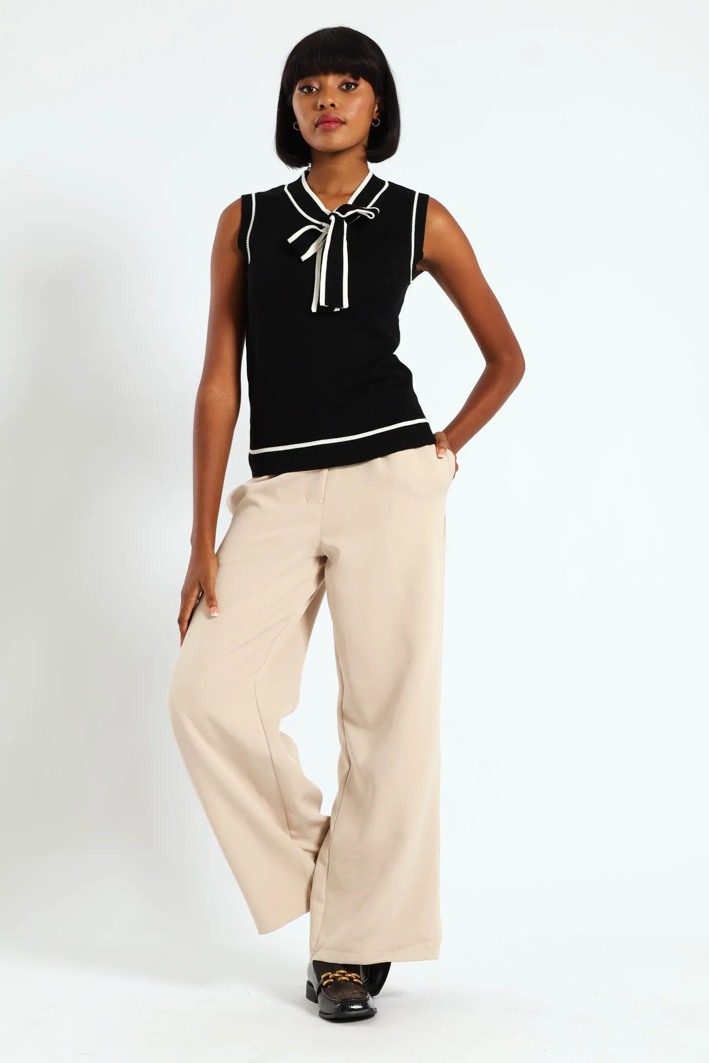 Tipped Front Kitty Bow Top - Black sold by Edgars