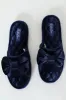 Velour Open Toe Slipper With Bow Detail - Navy sold by Edgars