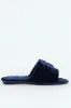 Velour Open Toe Slipper With Bow Detail - Navy sold by Edgars