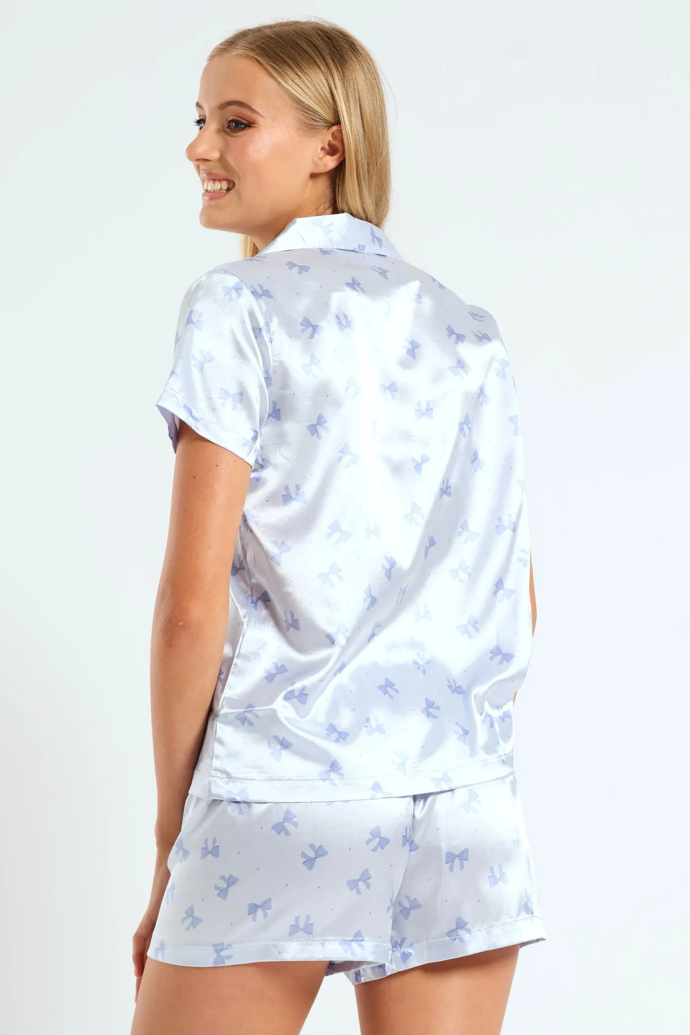 Bows & Spots Satin Button Through & Short Set - Blue sold by Edgars product image thumbnail 3