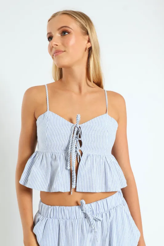 Stripe Bow Top - Blue sold by Edgars