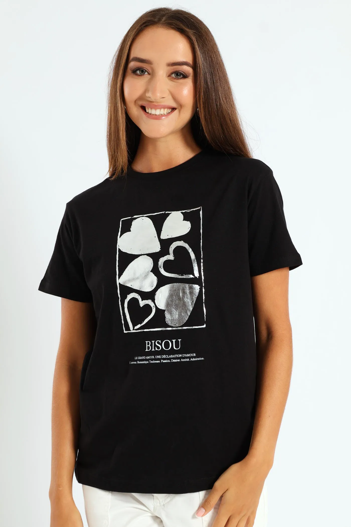 Bisou Foil Heart Regular Tee - Black sold by Edgars