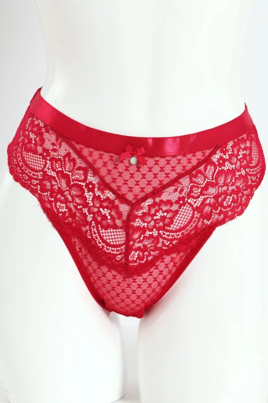 Lace & Dobby Mesh Hi Cut Panty - Raspberry sold by Edgars