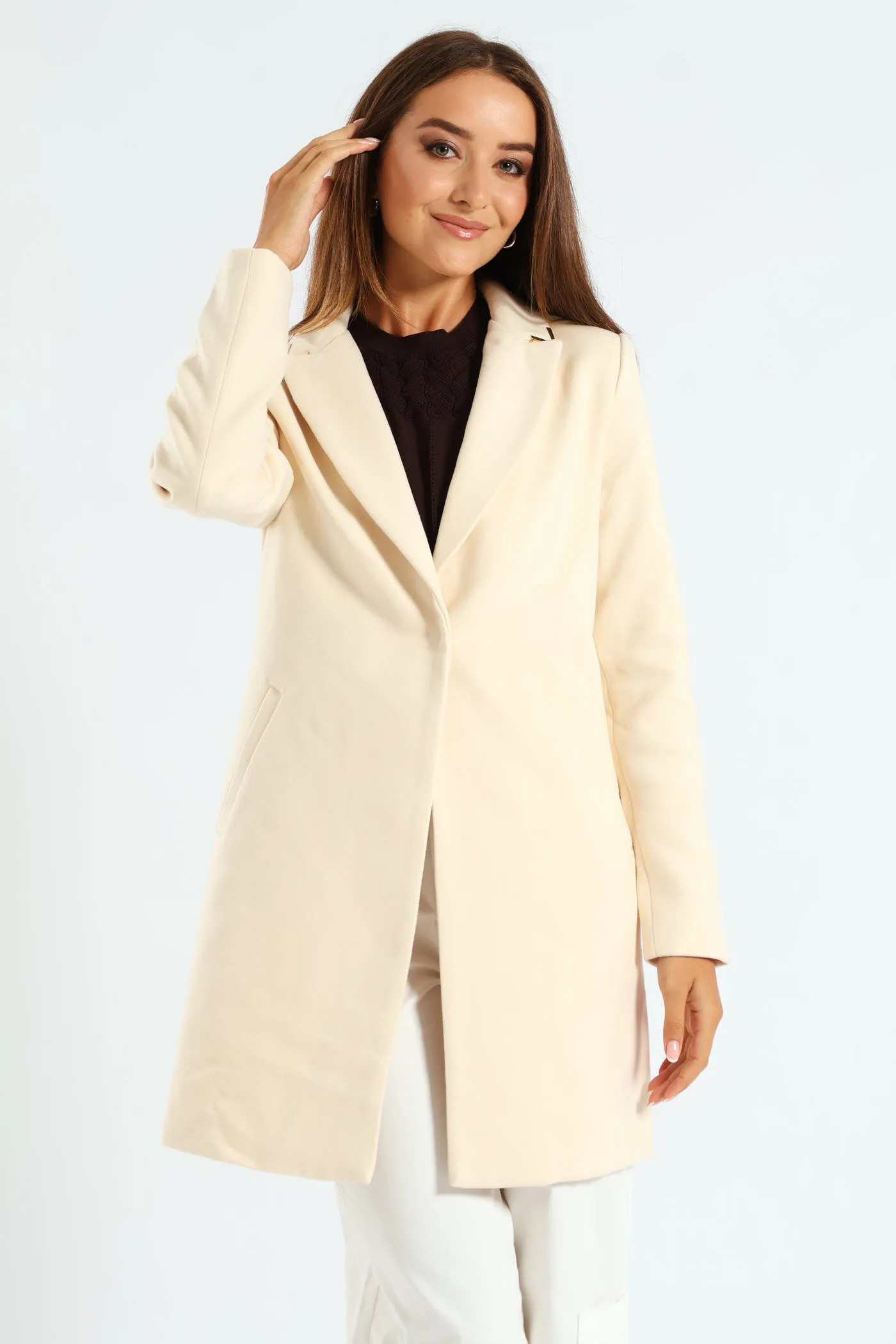Charlotte Single Breasted Coat - Cream sold by Edgars