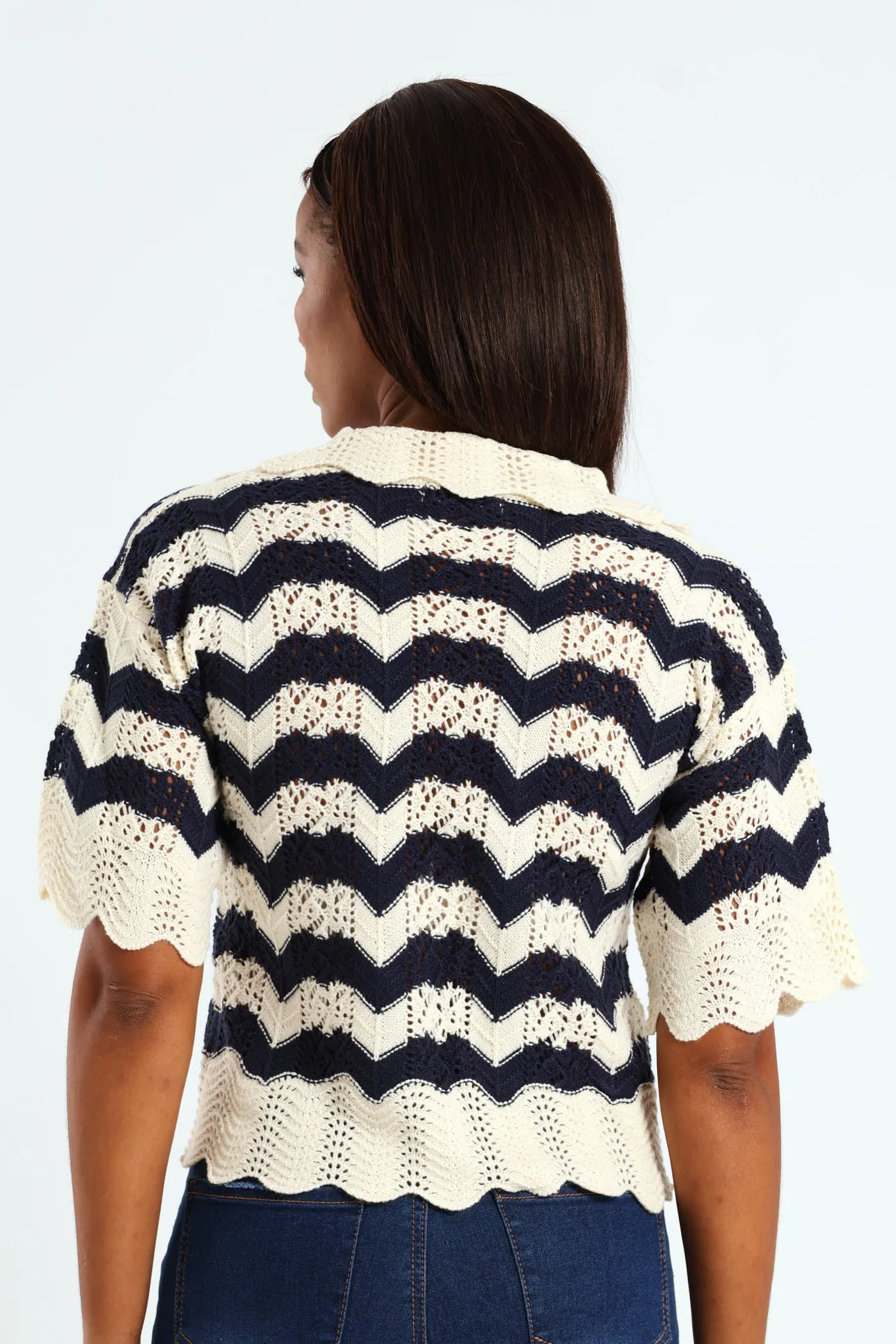 Pointelle Collar Chevron Top - Cream/Navy sold by Edgars product image thumbnail 3