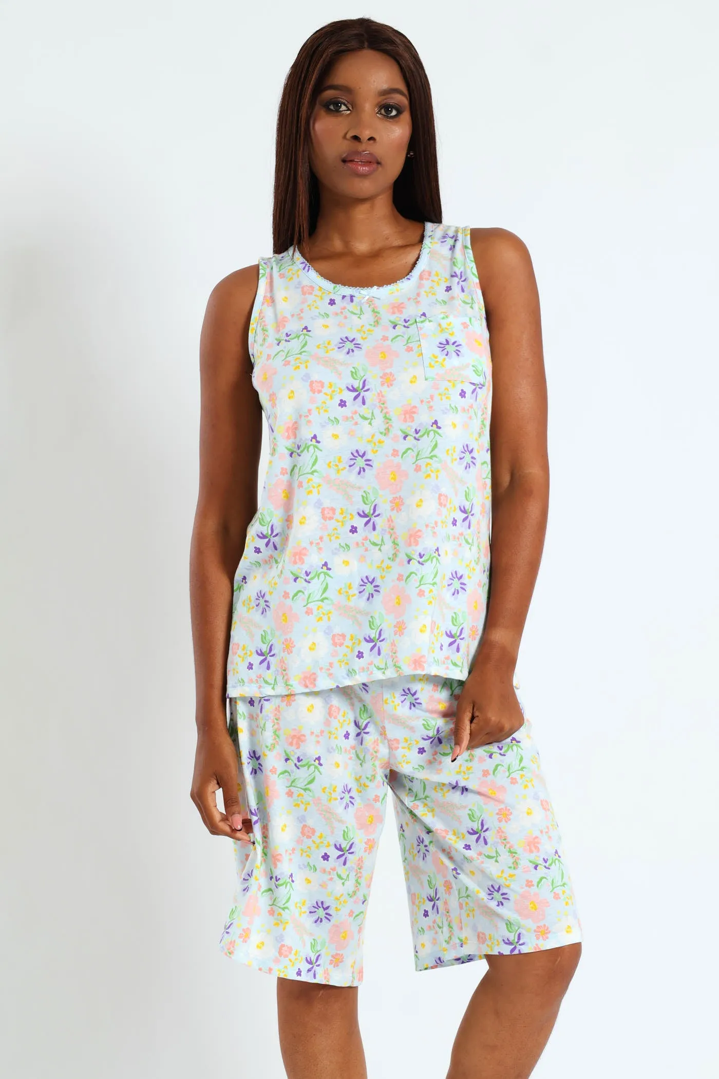 Soft Floral Top & Short Sleep Set - Blue sold by Edgars