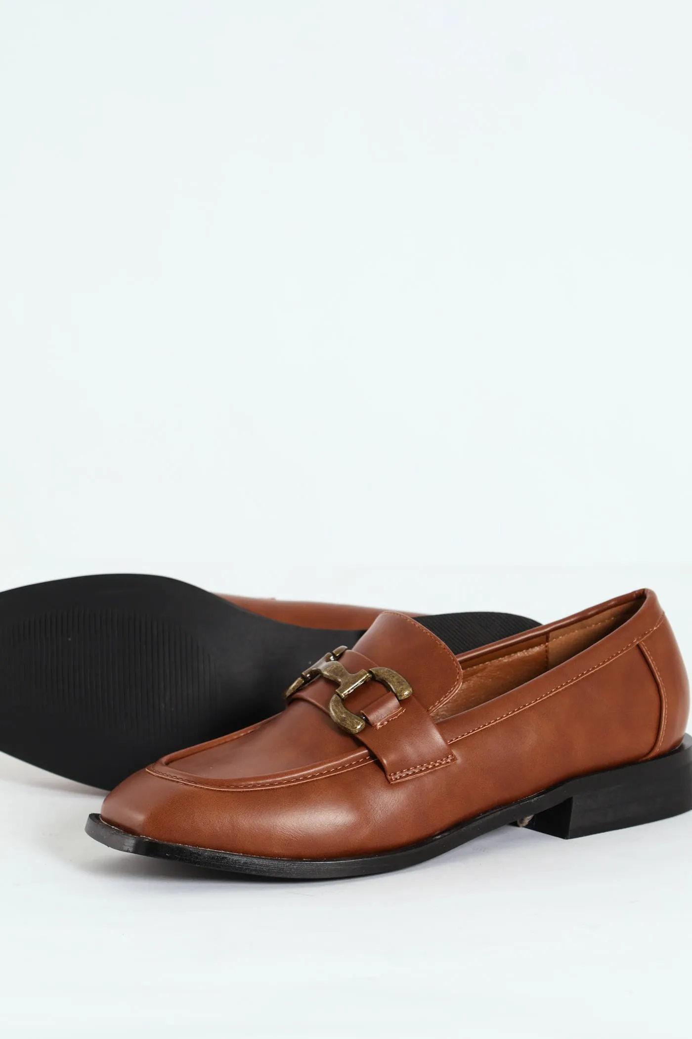 Burnished PU Loafer With Brass Trim - Brown sold by Edgars