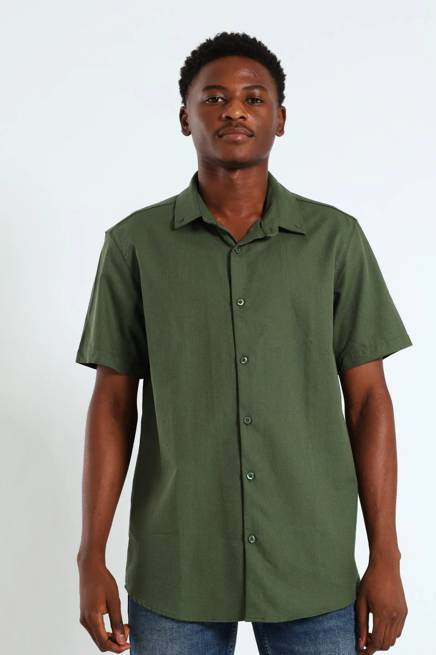 Textured Button Down Shirt - Olive sold by Edgars