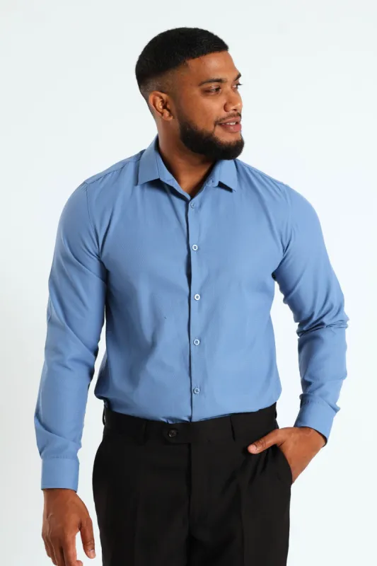 Slim Textured Long Sleeve Shirt - Smokey Blue sold by Edgars