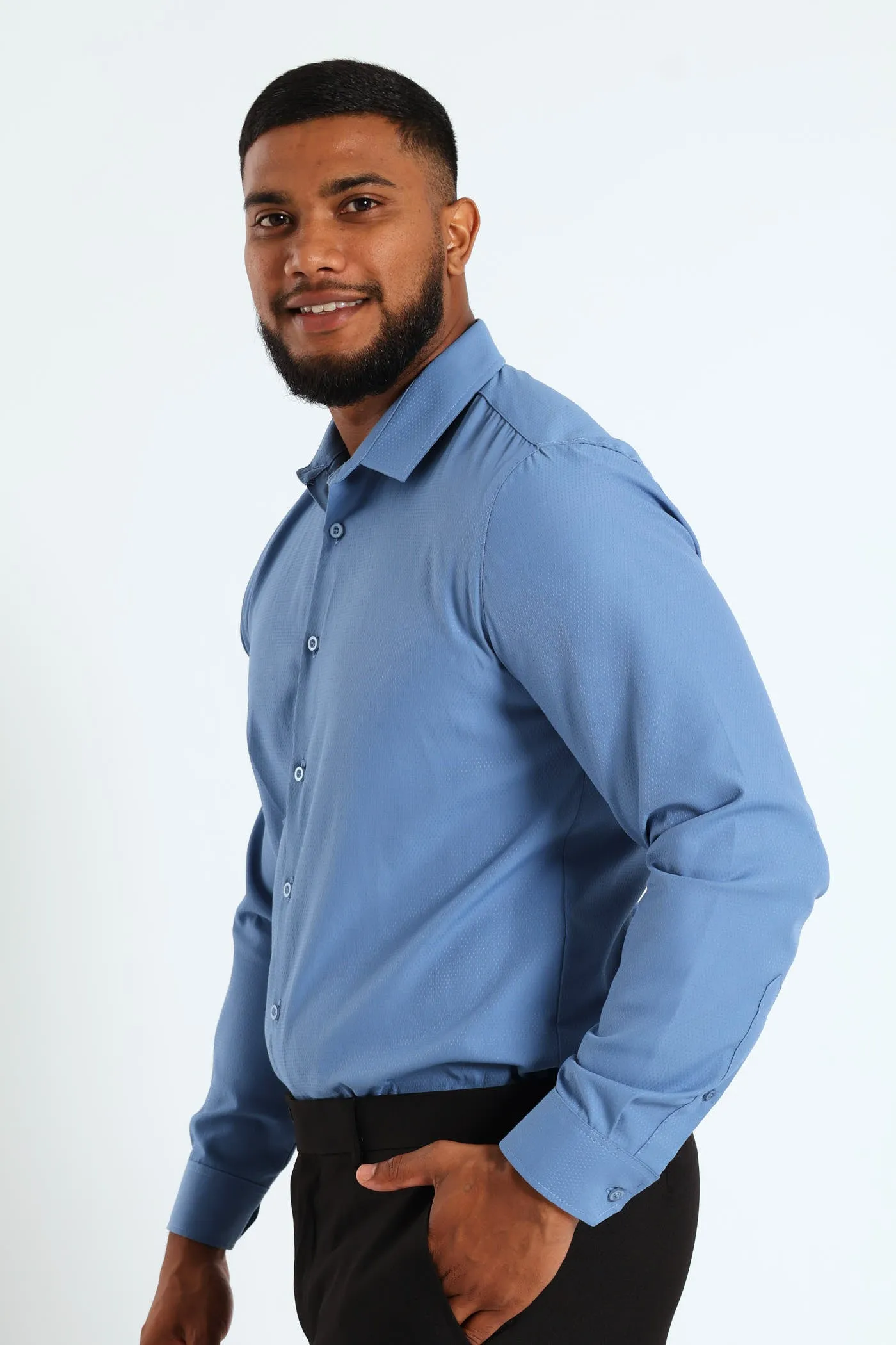 Slim Textured Long Sleeve Shirt - Smokey Blue sold by Edgars product image thumbnail 3