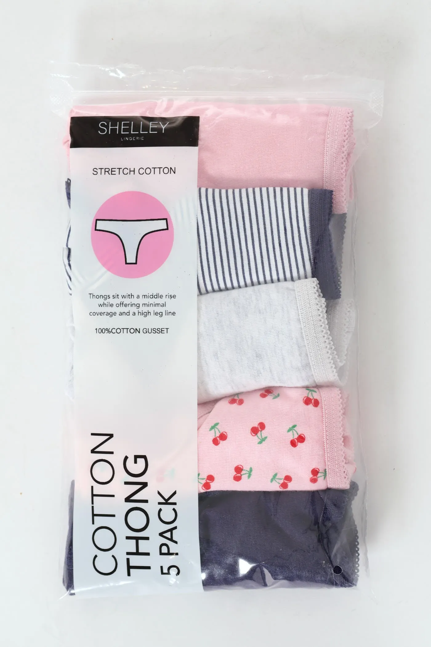 5 Pack Cotton Stretch Thong Panties - Slate/Stripe/Grey/Cherry/Black sold by Edgars product image thumbnail 2