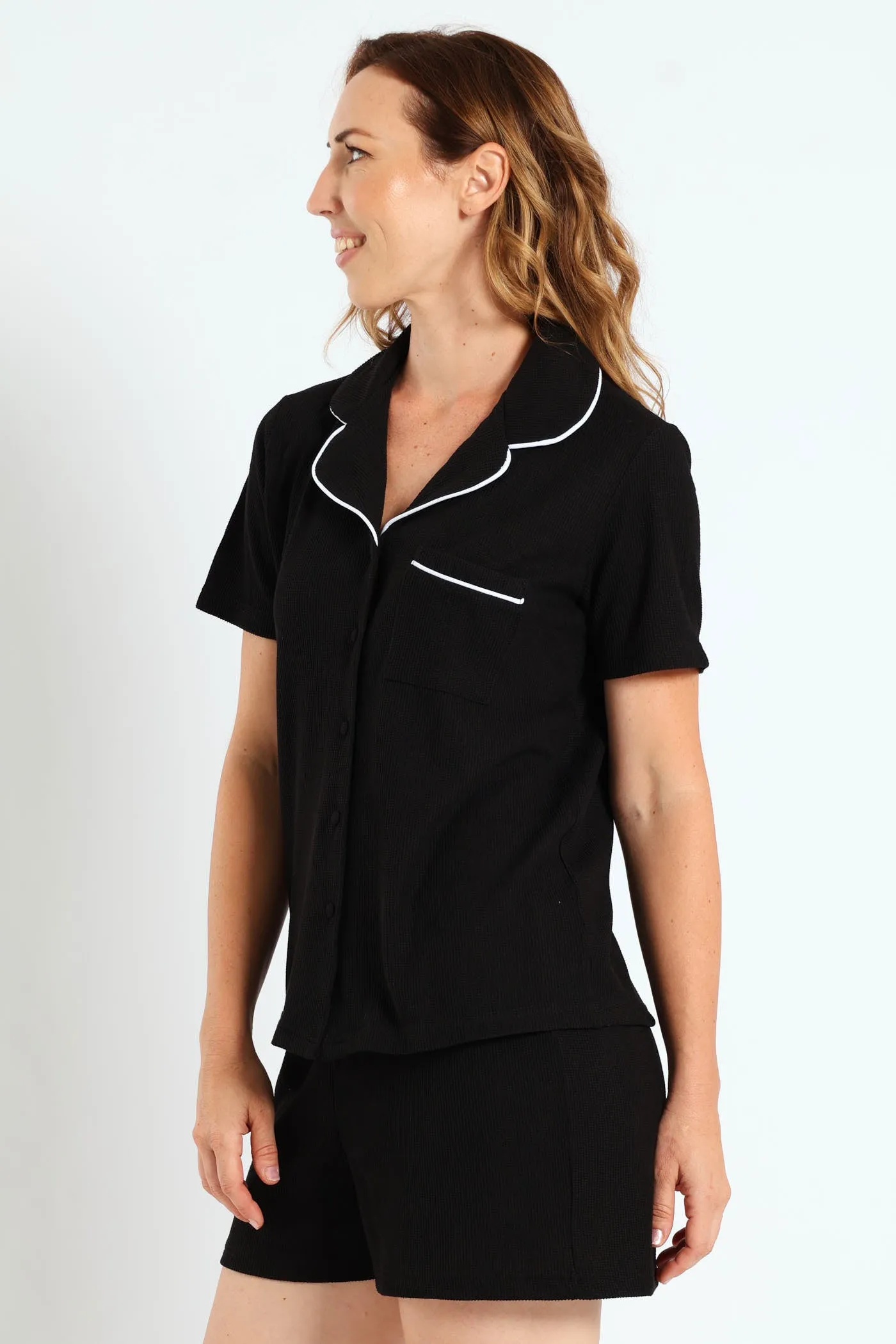 Waffle Button Through & Short Set - Black sold by Edgars product image thumbnail 2