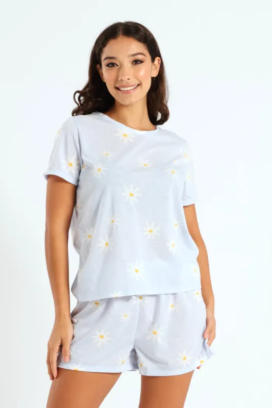 Daisies Tee & Knit Short Set - Light Blue sold by Edgars