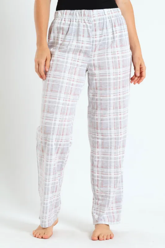 Check Knit Straight Leg Pants - Grey Melange sold by Edgars