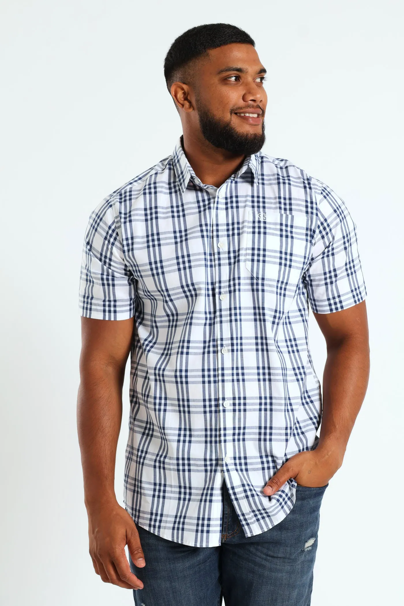 Check Shirt - White/Navy sold by Edgars