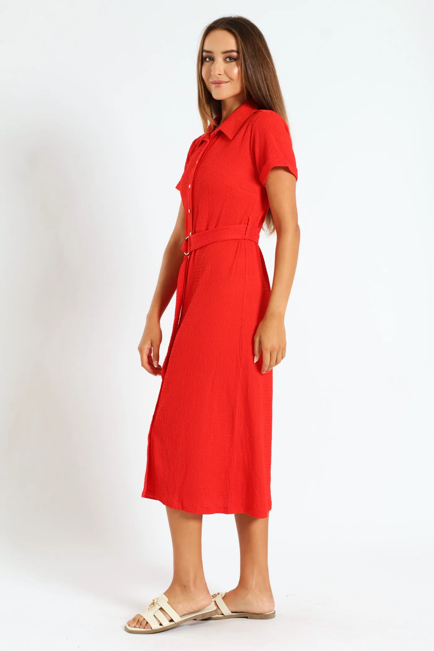 D-Ring Crinkle Midi Shirt Dress - Fiery Red sold by Edgars product image thumbnail 2