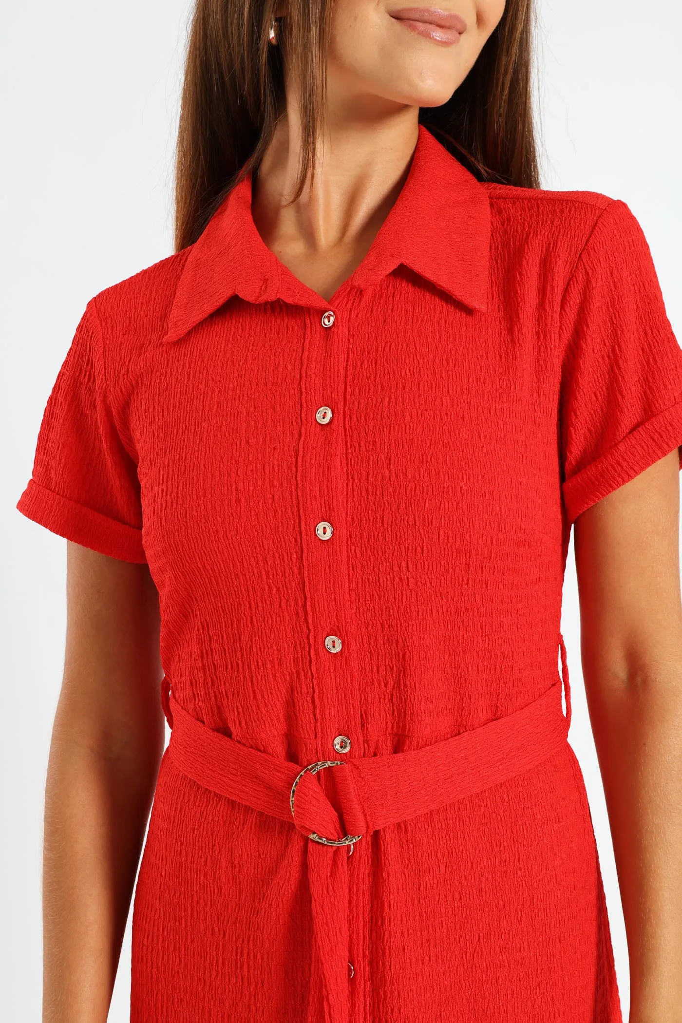D-Ring Crinkle Midi Shirt Dress - Fiery Red sold by Edgars product image thumbnail 4