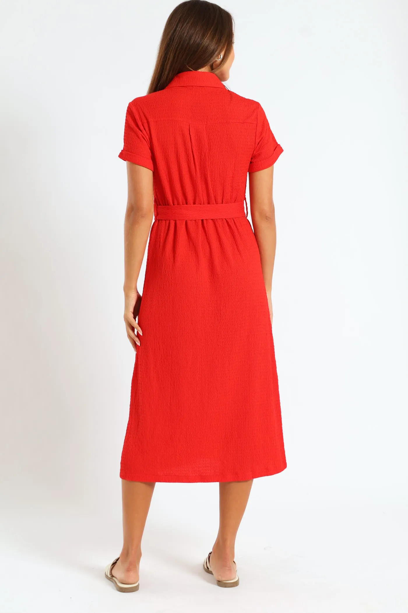 D-Ring Crinkle Midi Shirt Dress - Fiery Red sold by Edgars product image thumbnail 3