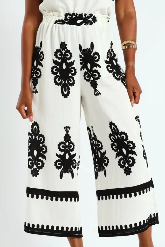 Pull On Capri Pants With Border - White/Black sold by Edgars