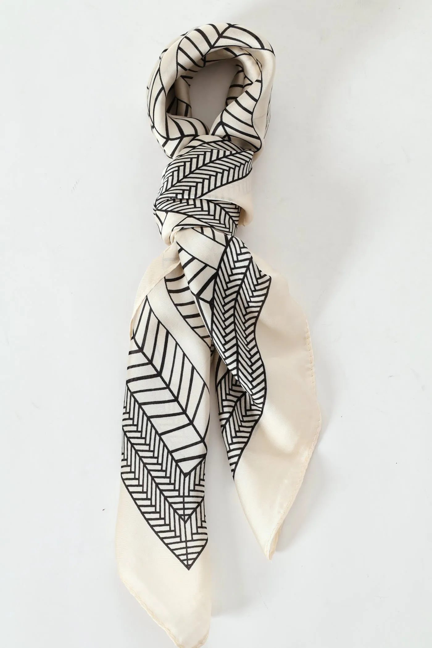 Geo Print Satin Feel Scarf - White sold by Edgars