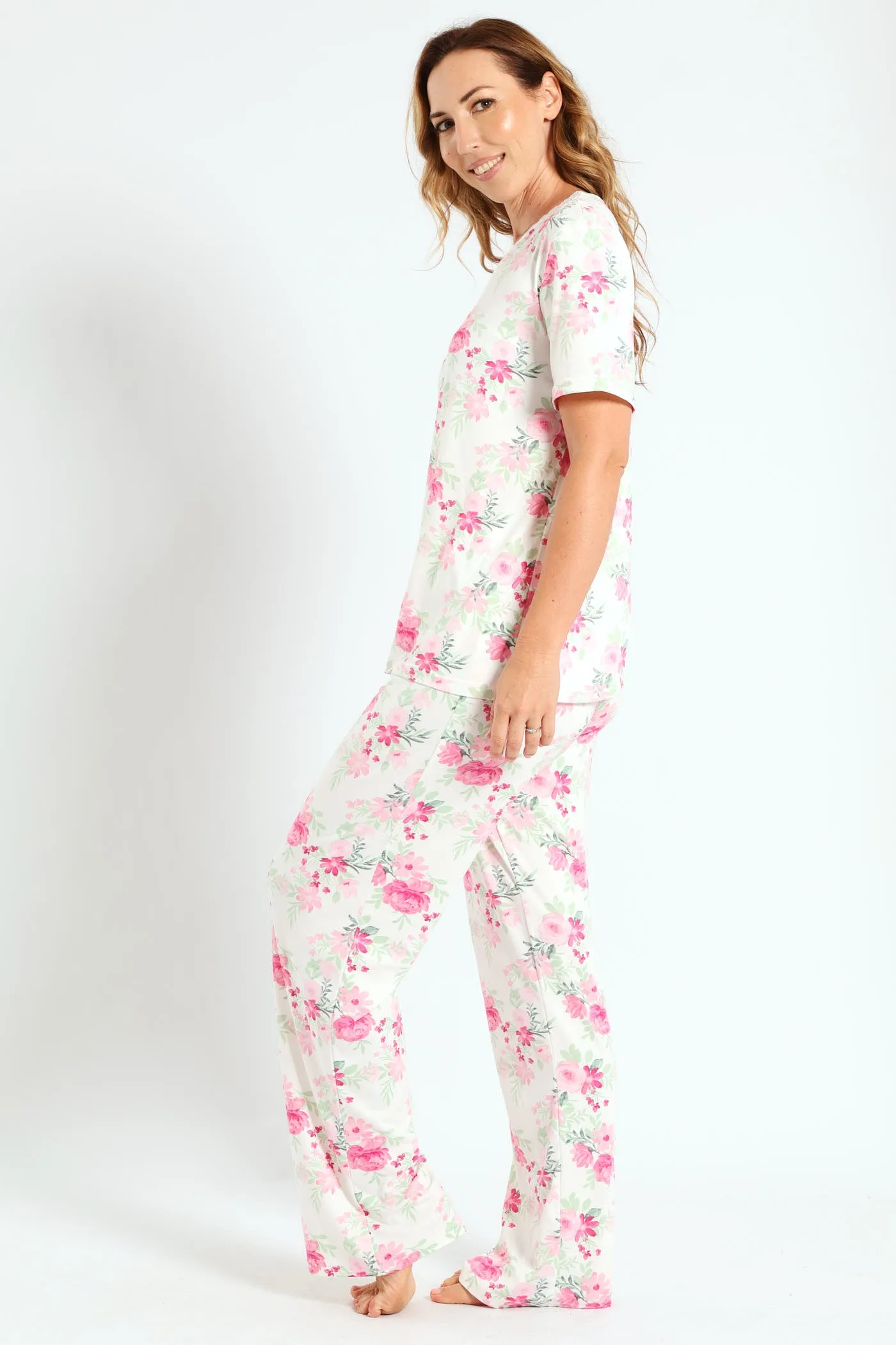 Lace Detail Floral Print Top & Pant Set - White sold by Edgars product image thumbnail 2
