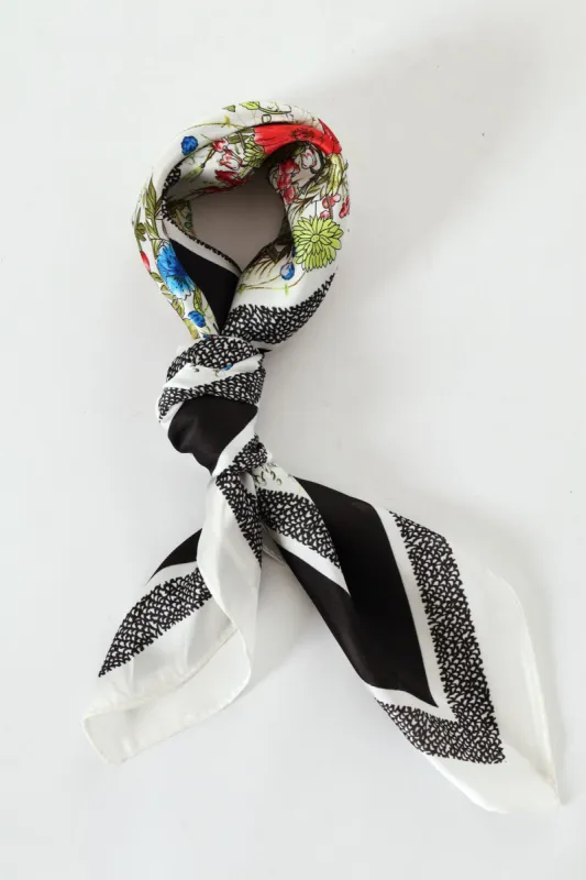 Spring Floral Border Print Satin Feel Scarf - Cream sold by Edgars