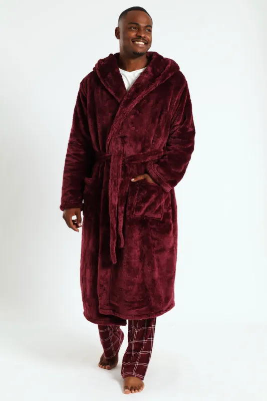 Plush Hooded Gown - Burgundy sold by Edgars