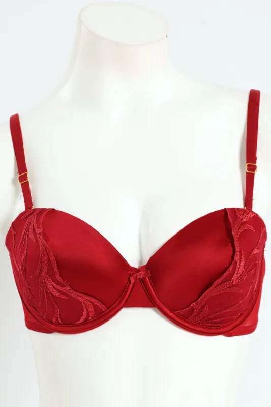 Cloth & Embroidred Balconette Bra - Red sold by Edgars 