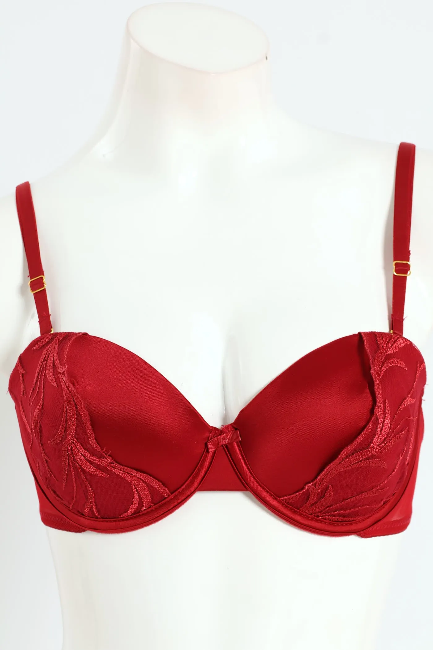 Cloth & Embroidred Balconette Bra - Red sold by Edgars