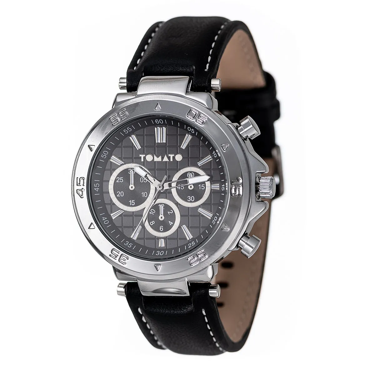 Gents Silver Case Watch With Black Dial & Leather Band sold by Edgars