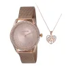 Ladies Rose Gold Mesh Band Watch & Necklace Set sold by Edgars