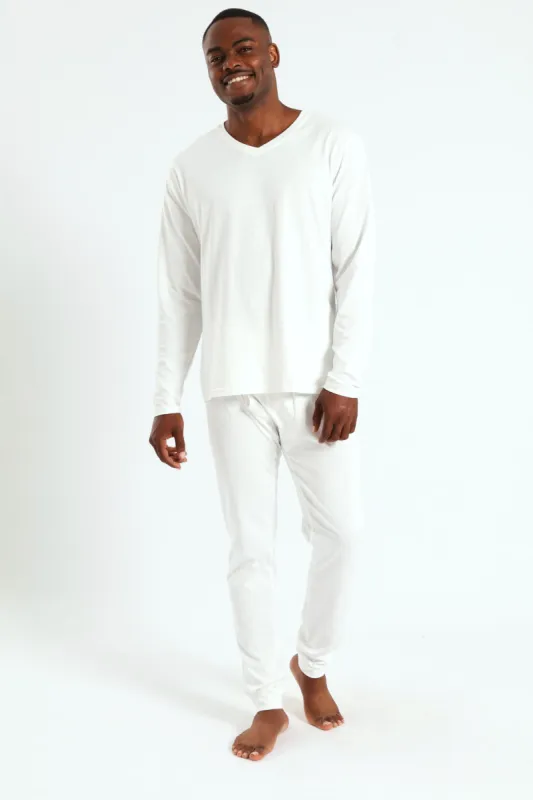 Winter Long Sleeve Cotton Thermal V-Neck Tee - White sold by Edgars