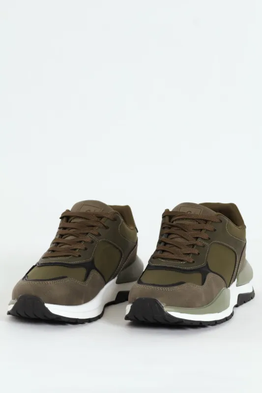 Panelled Retro Look Sneakers - Olive sold by Edgars