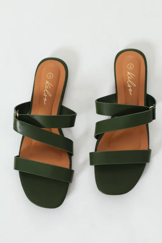 Double Strap Mule Sandal With Circle Link - Fatigue sold by Edgars