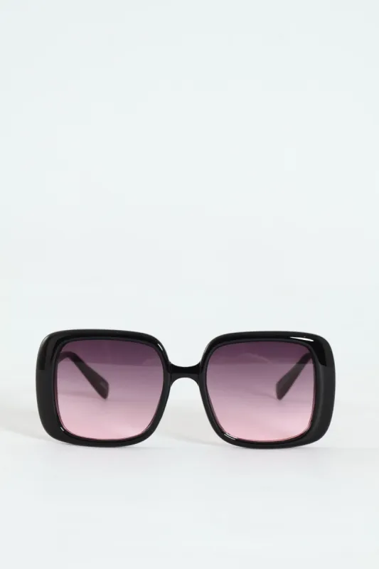 Square Frame Smokey Purple Lens Sunglasses - Black made by Edgars