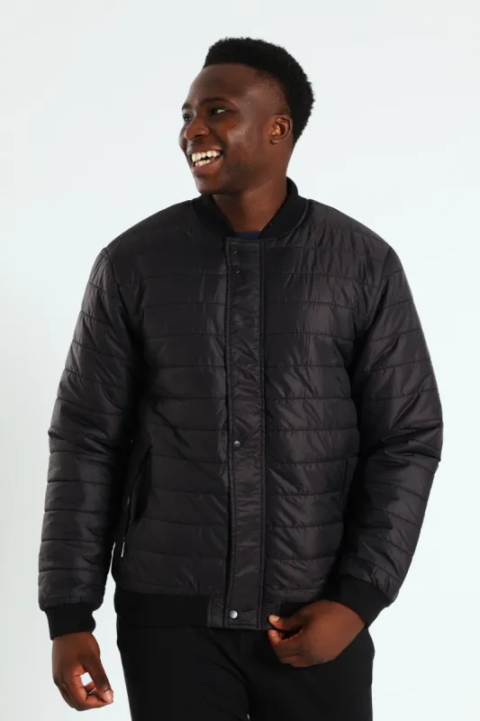 Quilted Press Stud Sherpa Lined Bomber - Black sold by Edgars