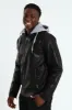 PU Knit Hood Biker Jacket - Black sold by Edgars
