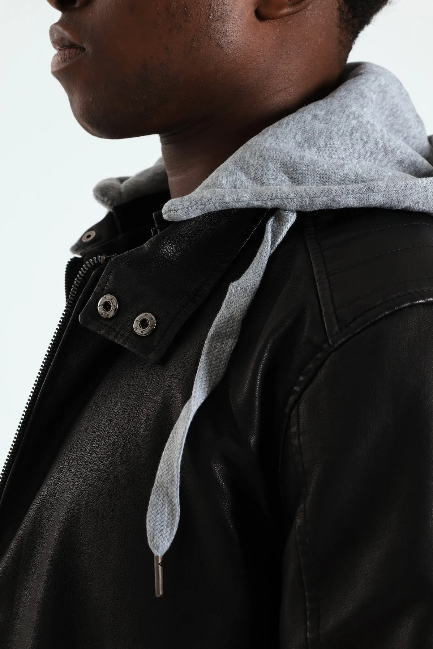 PU Knit Hood Biker Jacket - Black sold by Edgars product image thumbnail 4