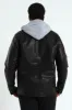 PU Knit Hood Biker Jacket - Black sold by Edgars