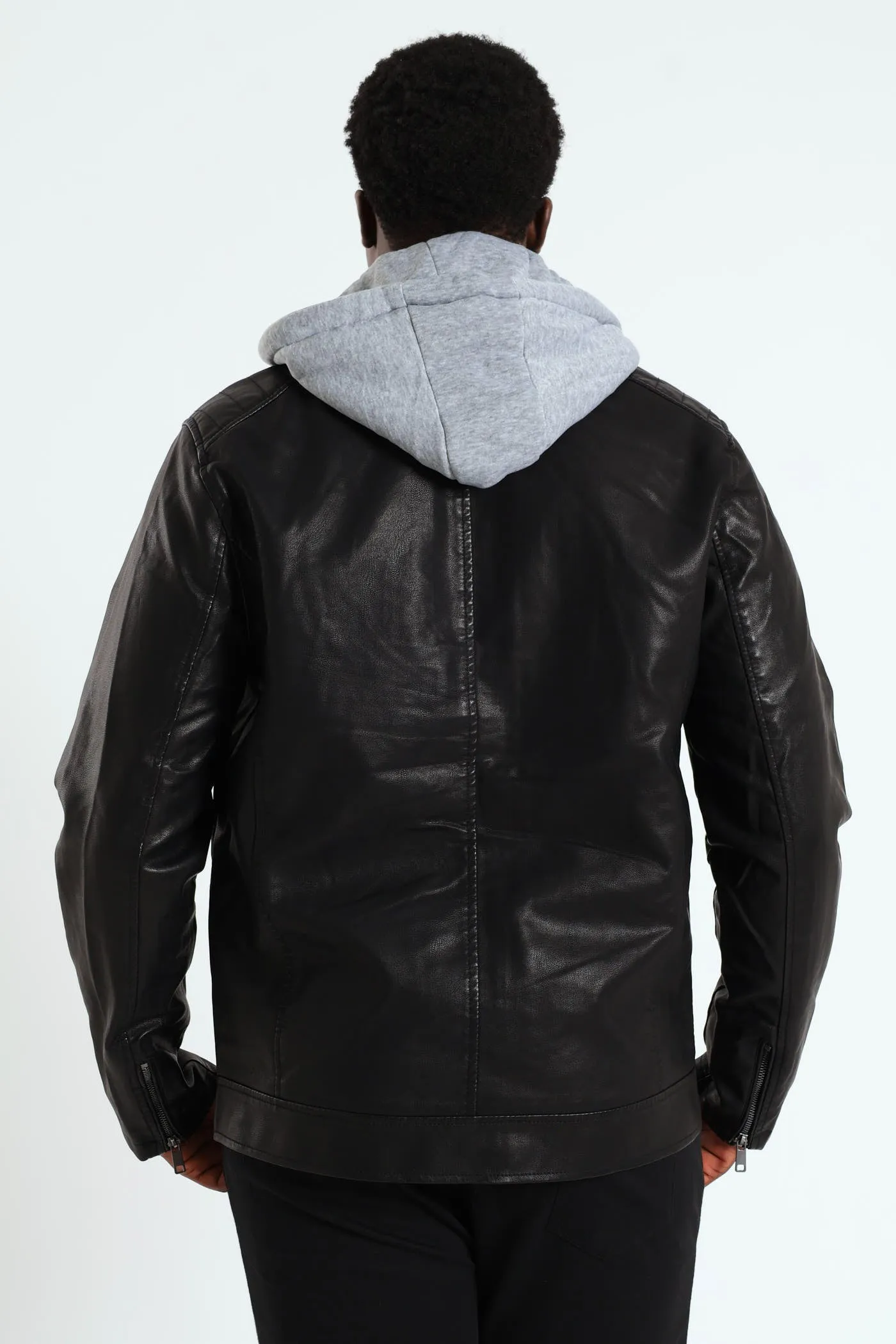 PU Knit Hood Biker Jacket - Black sold by Edgars product image thumbnail 3