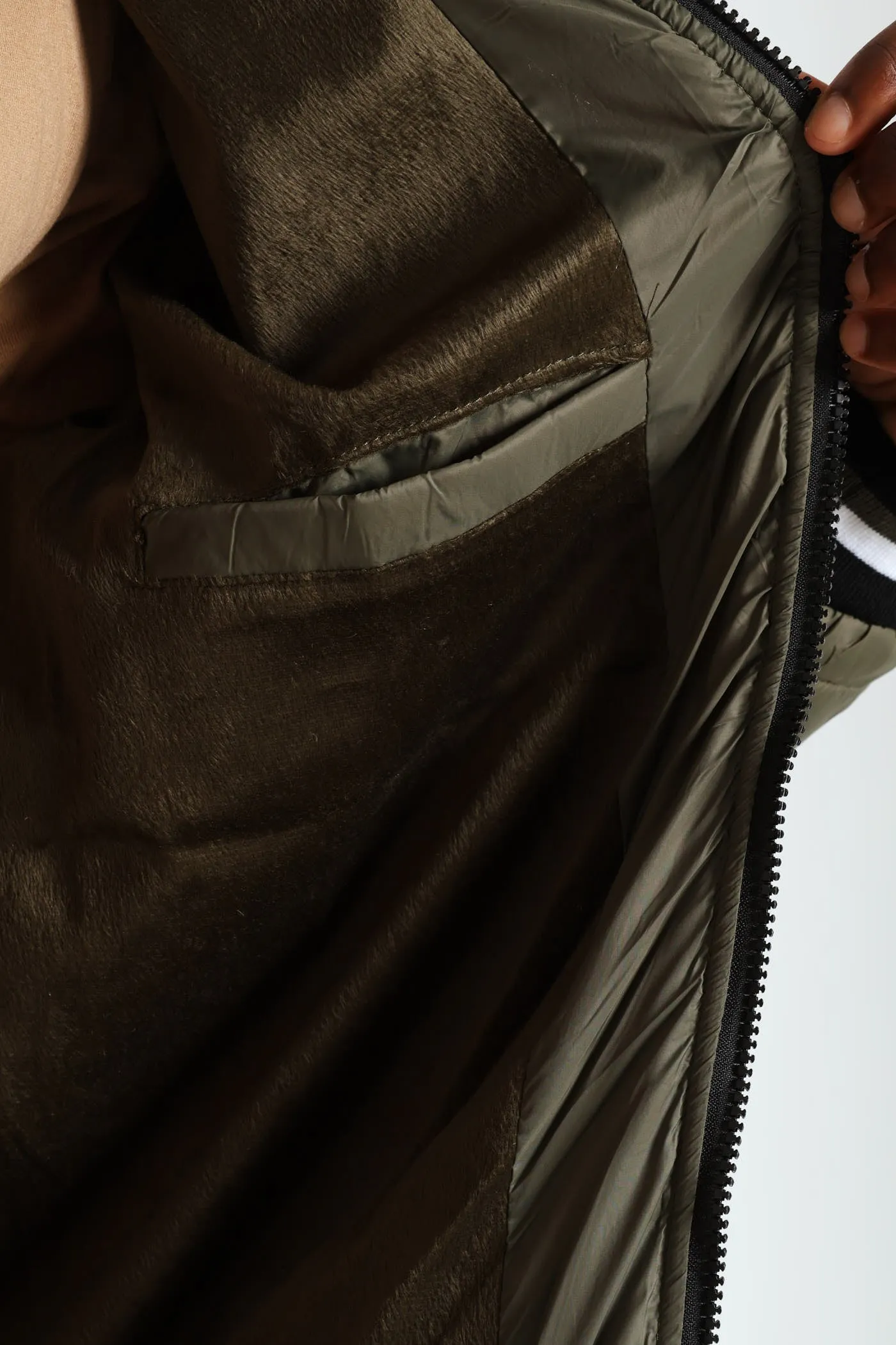 Quilted Tipped Sherpa Lined Bomber - Olive sold by Edgars product image thumbnail 4